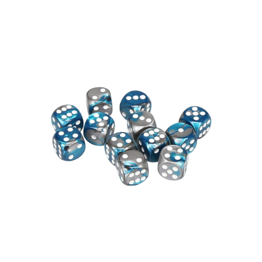 Steel-Teal w/white Gemini™ 16mm D6 with pips Dice Blocks™ (12 Dice)